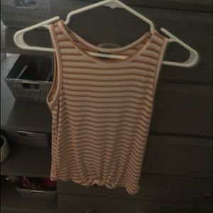 a yellow, pink, white and brown striped tank top